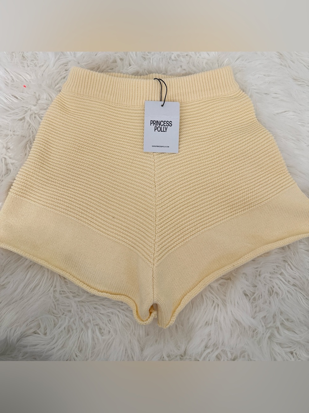 Princess Polly Pale Yellow Knit High-Waist Shorts